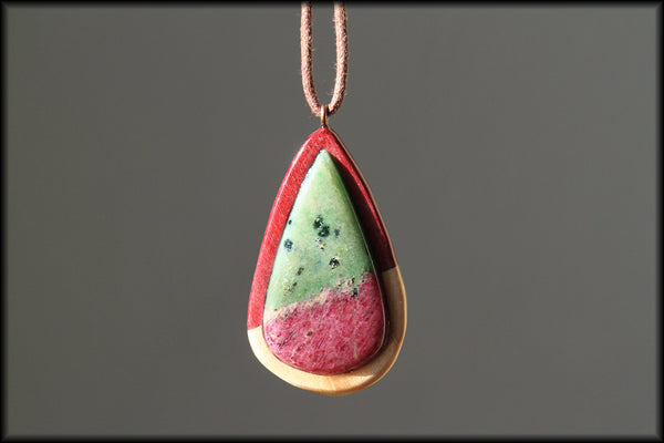 Pendant - Ruby Zoisite in Purple Heart and Maple Wood